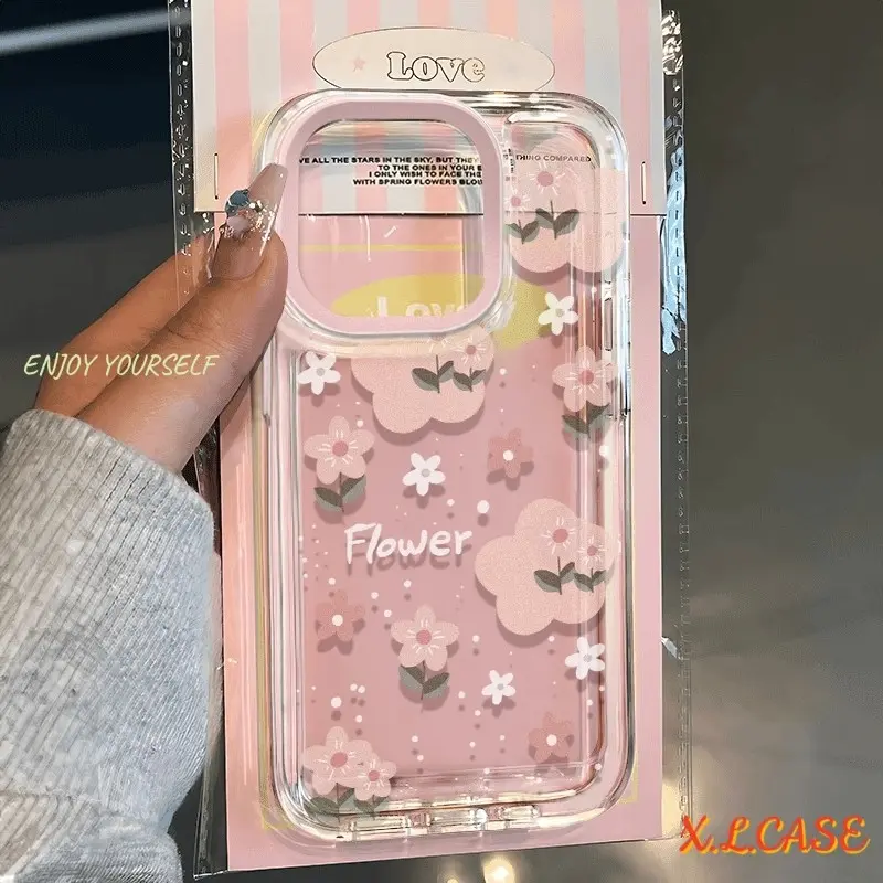 Casing Tahan Benturan Bunga Manis Kompatibel Untuk IPhone XR 15 7Plus 16 11 13 15 Pro Max 11 Pro 12 14 Pro Max X 7 15 6 6s 16 8 Plus XS Max SE 2020 Penutup Belakang TPU Lembut Transparan