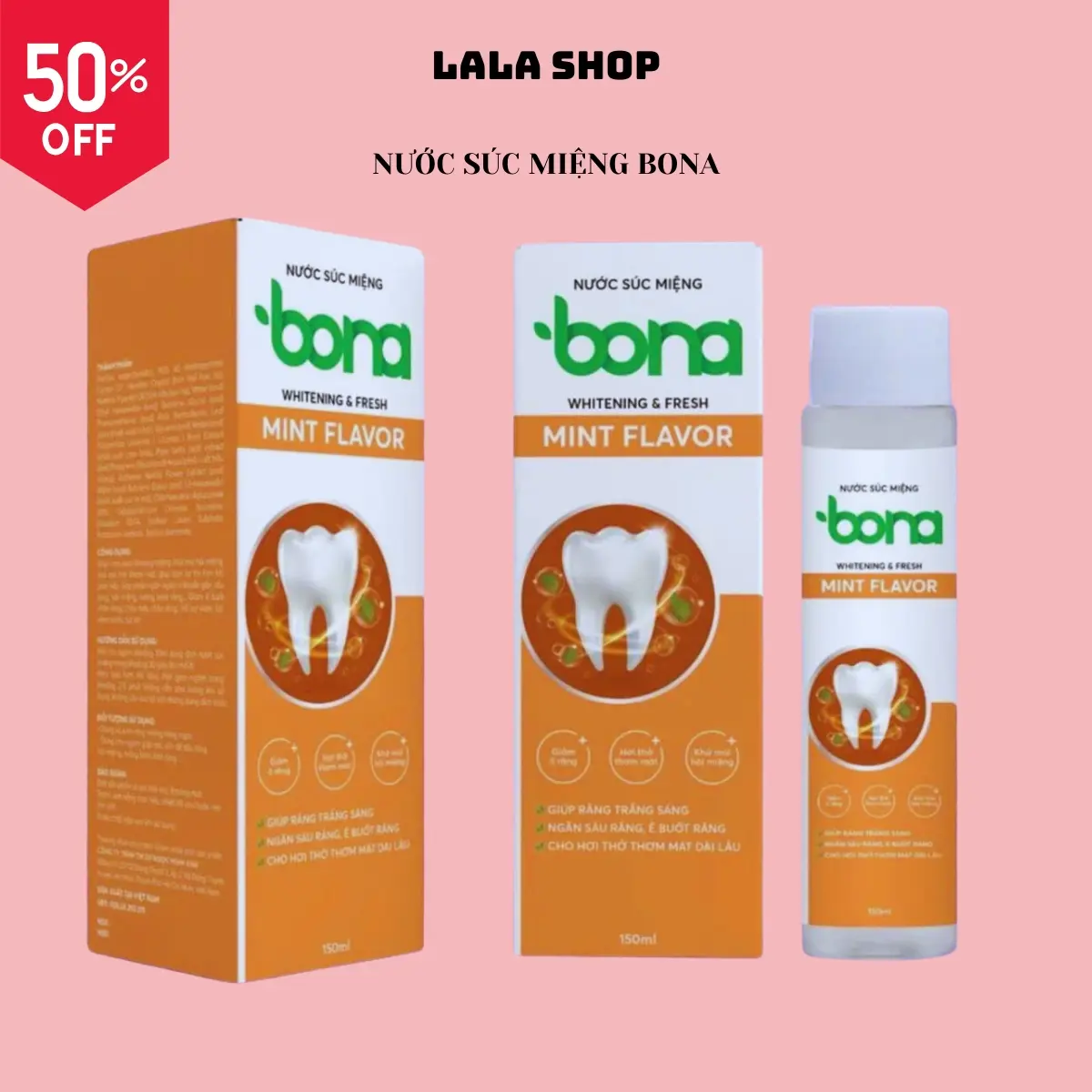 Nước súc miệng thảo dược Bona-Chính hãng giúp khử hôi, thơm miệng,hết viêm nhiệt miệng cho người lớn và trẻ em