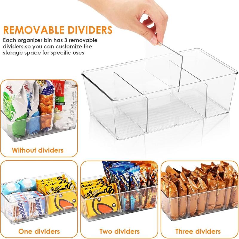 Product Introduction of Clear Food Storage Box, 2 Counts Kitchen Food Storage Container with Removable Divider, Pantry Organizer for Snack, Candy, Spice Packets 2