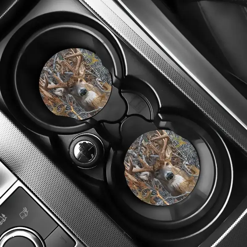 Car Coaster, Deer Pattern Round Anti-slip Car Cup Holder Pad, Car Interior Decoration Accessories for Women & Men