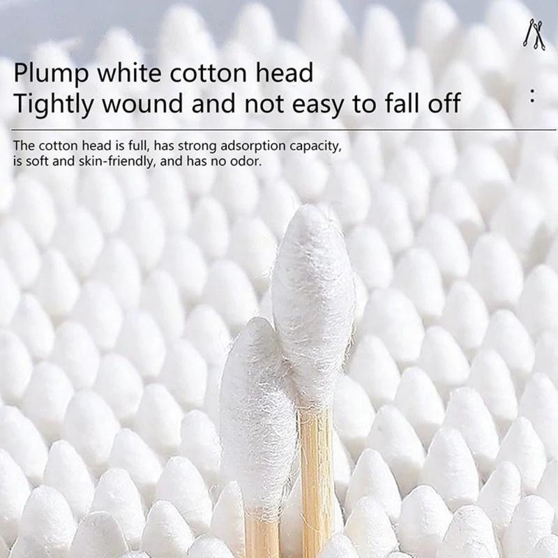 Portable Double Head Cotton Swab Wooden Wadded Sticks Multipurpose Cleaning Cotton Swabs Cosmetic Cotton Swabs Durable Makeup 3
