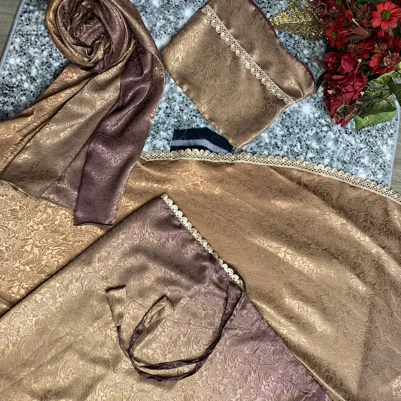 Mukena Gold Harian Jumbo Mewah Armaniya Silk 2 in 1 Motif Cantik Senada Renda 2