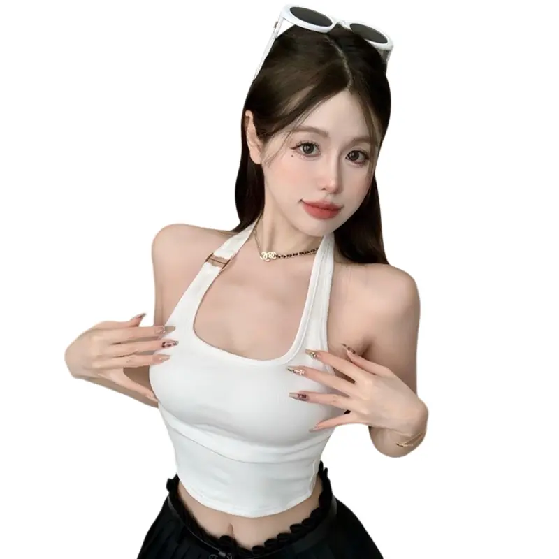 Women Halter Neck Tops SummerFit Sleeveless Backless Solid Color Ribbed Crop Tops Grunge 90s Streetwear
