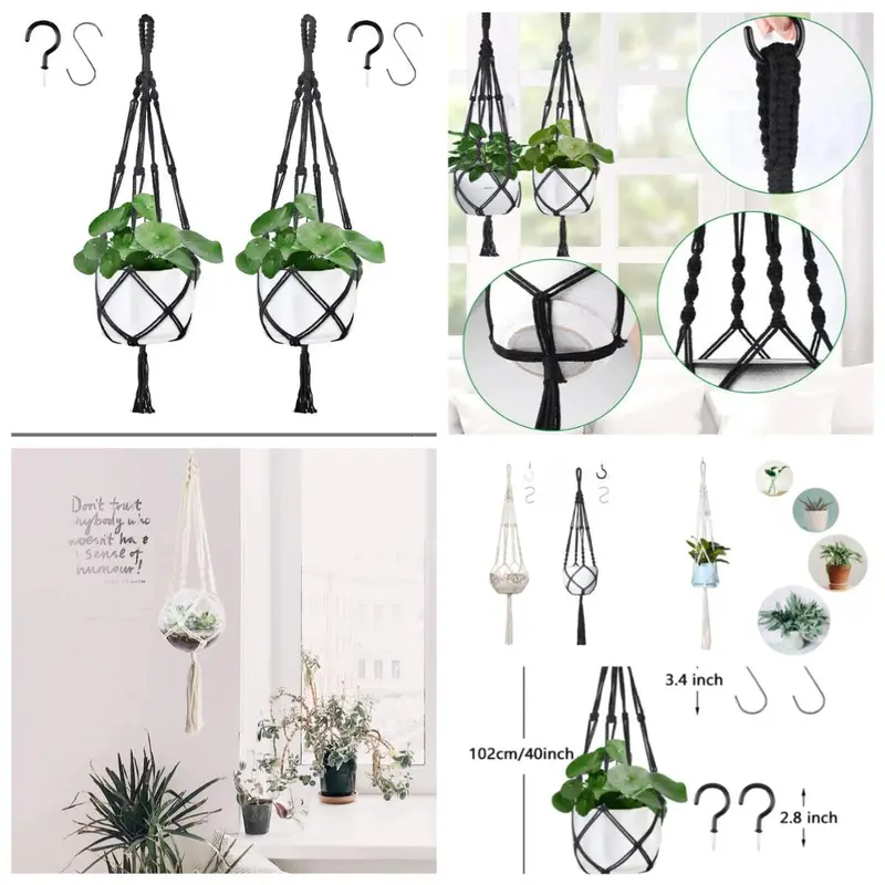 2x MACRAME JUTE PLANT HANGER FLOWER POT HOLDER WALL ART GARDEN HANGING ROPE 2025 UK STOCK 0