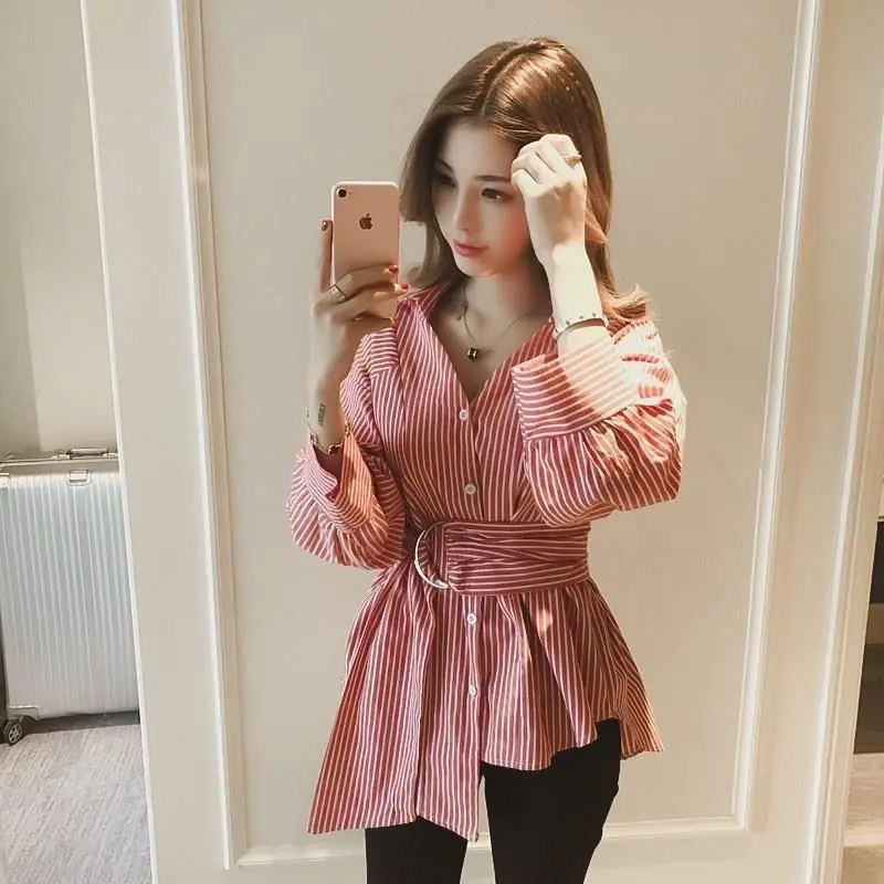 Áo Sơ Mi Dài Tay, Quần Áo Nữ Ngoại Cỡ Quần Áo Mùa Thu, Dáng Rộng Vừa Vặn, Sơ Mi Sọc, Phong Cách Hàn Quốc, Dễ Phối Đồ, Áo Khoác Mùa Thu, Hợp Xu hướng, Áo Sơ Mi Đầu Mùa Thu, Dành Cho Nữ