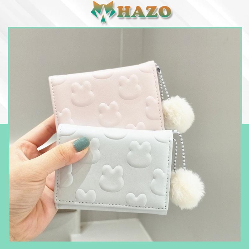 VÍ NGẮN NỮ CẦM TAY GẤP GỌN HÌNH THỎ IN NỔI ĐÍNH BÔNG 629 KIỂU DÁNG DỄ THƯƠNG