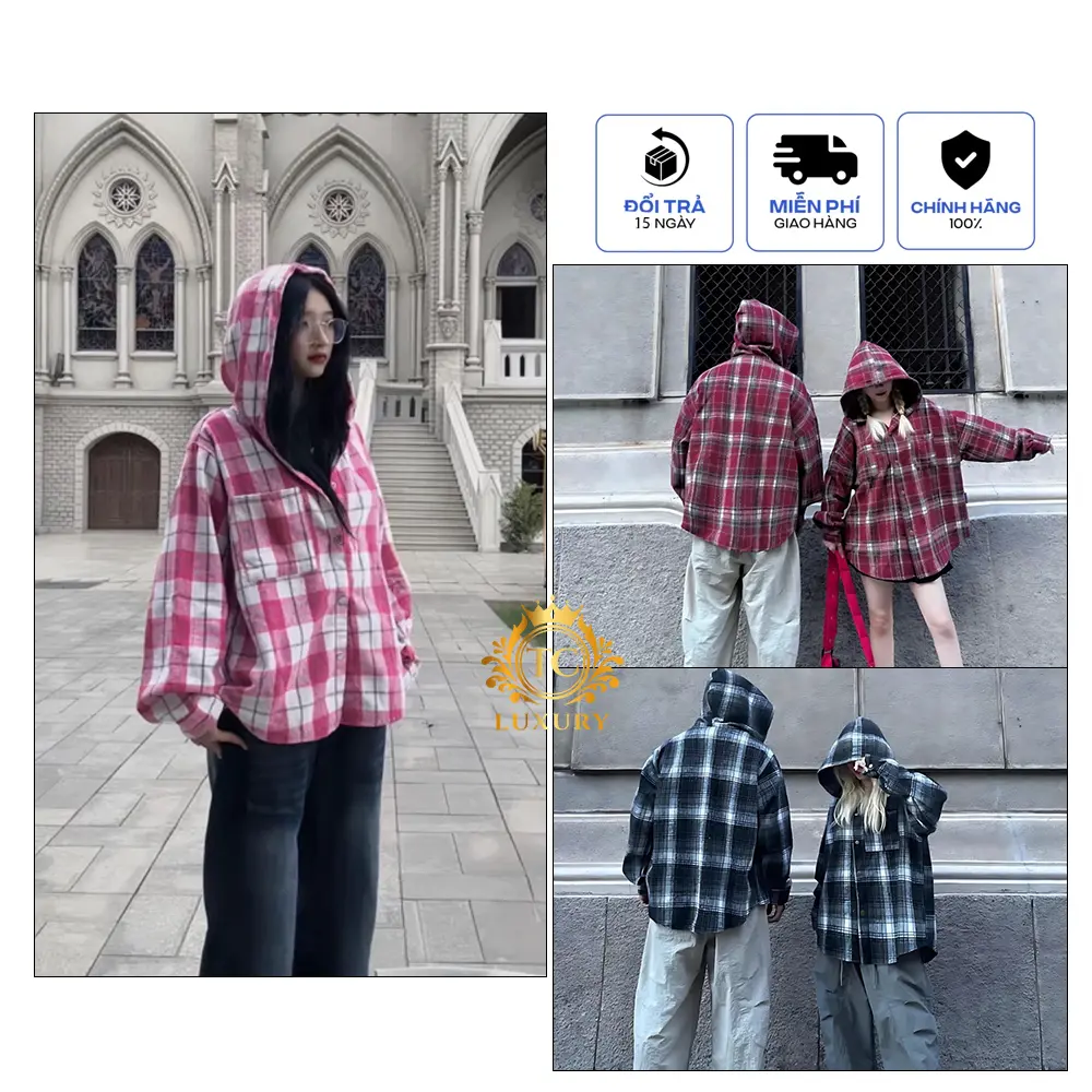 [HÀNG CAO CẤP] Áo Chống Nắng Unisex Nam Nữ Flannel Dài Tay Sọc Caro Có Mũ Form Rộng Hàn Quốc, Chất Vải Kẻ Dạ Dày Dặn, Áo Nắng Dành Cho Cả Nam Và Nữ Bản Trơn Không In Nổi