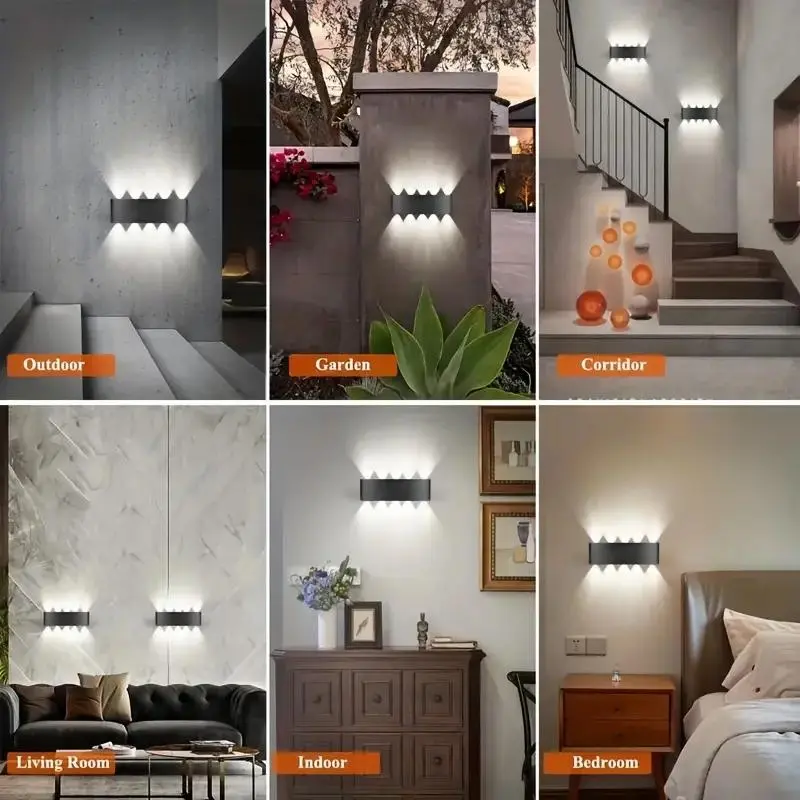 Outdoor Wall Light, 4 Counts 10 LED Up and Down Light, Exterior Wall Lamp, Wired Decorative Light for Garden, Wall, Courtyard, Bedside, Living Room 2