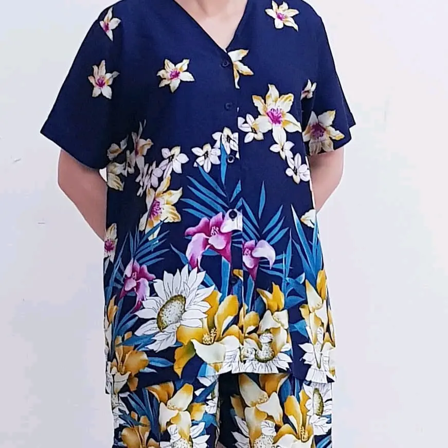 Set Piyama Viscose Lengan Pendek Corak Bunga