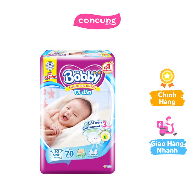  Tã dán Bobby Siêu thấm - Khô thoáng sơ sinh cho bé dưới 5kg 70 miếng 
