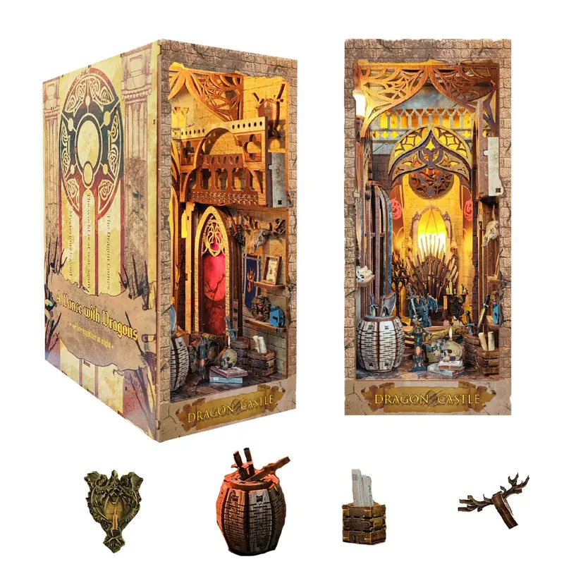 Wooden Dragons Design Diy Wooden Making Decoration, 1 Set Diy Decorative Woodwork Box with Light (1000pcs/set), Diy Handmade Wood Decoration, Handicraft 0
