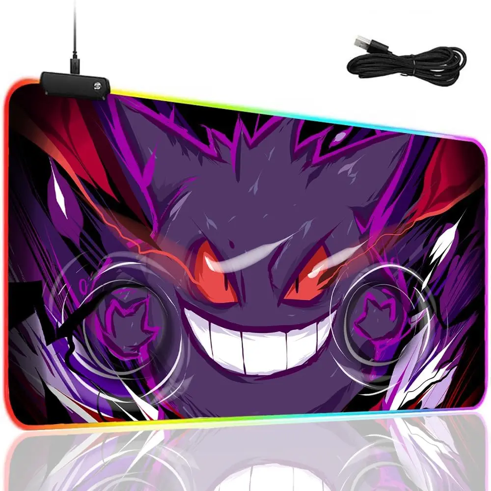 80*30cm RGB Anime Gaming Mouse Pad,14 Light Modes Large Extended Gaming Mousepad with Stitched Edge Non-Slip Rubber mousepads Computer Keyboard and Mice Combo Pads Mouse Mat31.5×11.8In(80x30RGguaisou)