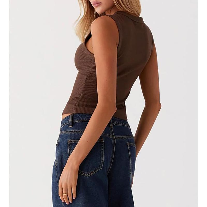 Women's Plain Button Front Ribbed Crop Tank Top, Casual Sleeveless Round Neck Top for Daily Wear, Ladies Clothes for All Seasons, Women's Tops tilly part tube 5
