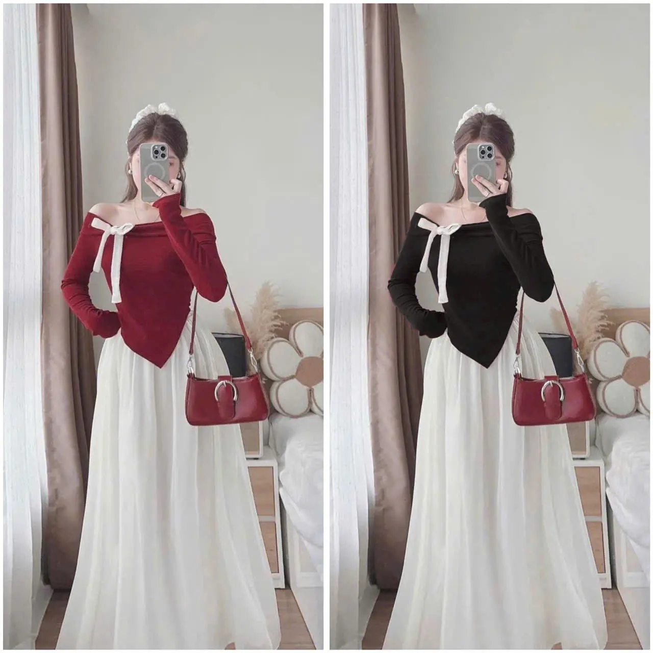 Sét bộ đồ nữ áo thun tăm phối chân váy voan tơ Women Top