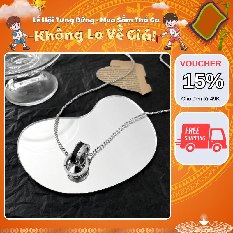 [Mua Là Thích, Không Thích Hoàn Tiền] Vòng cổ dây chuyền titan nam nữ Duo Chain 2 nhẫn màu bạc đen thời trang Hàn Quốc -  Kuu Clothes Jewelry Trang Sức