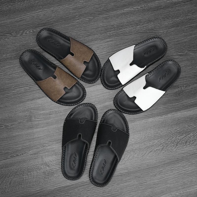 DéP Nam Da Bò Quai Chữ H ĐốcTờ 2 Lỗ Đế Bằng,Đế Cao Su Đúc,Đã Khâu May,Z03 Jean