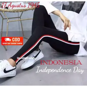 LEGGING PANJANG TEBAL LIST MERAH PUTIH / LEGGING PANJANG HIGHWAIST AGUSTUSAN INDONESIA Celana Spandex Wanita Nyaman Melar
