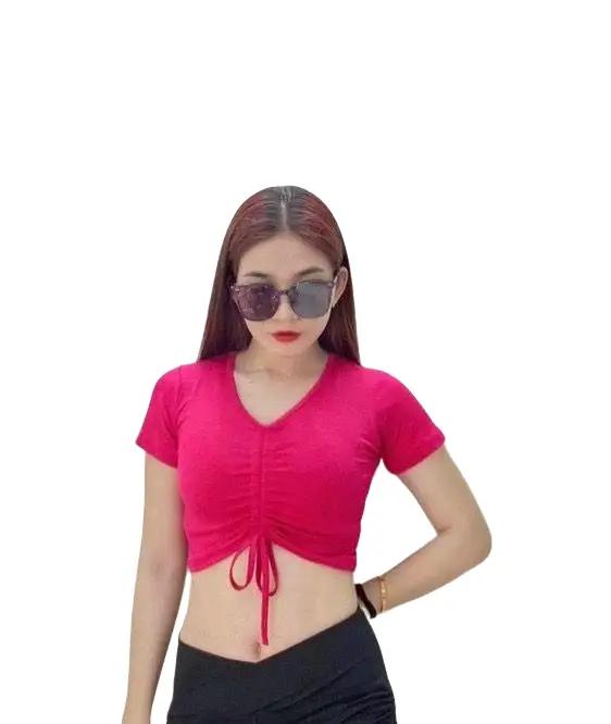 Áo Croptop Rút dây Thể Thao Nữ Tập Gym Yoga Aerobic thun lạnh cao cấp - Vải Xịn Sport Tập Thể Dục Chạy Bộ Áo Thun