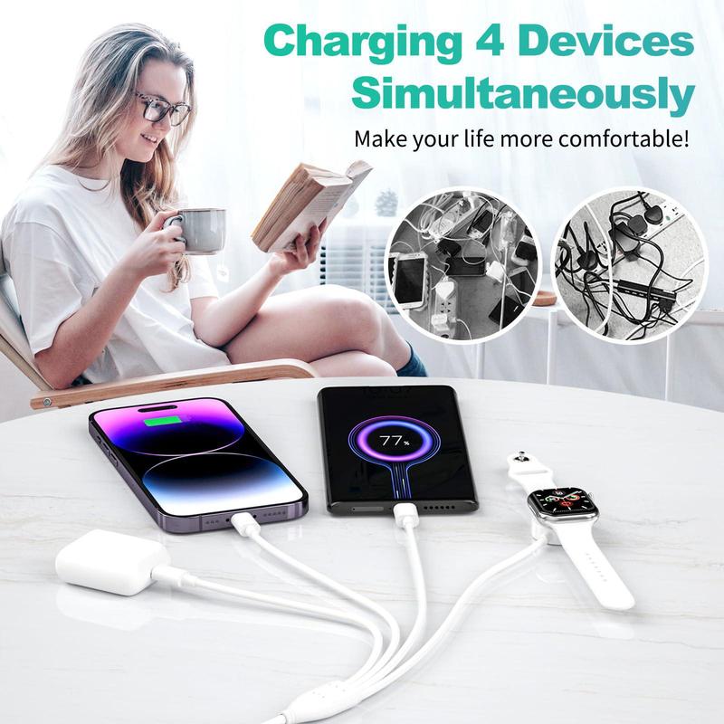 4-in-2 Watch Charging Cable, 1.8M USB A/Type-C Port Charging Cable with Magnetic Watch Charger, Compatible with Samsung iPhone iWatch Series 3