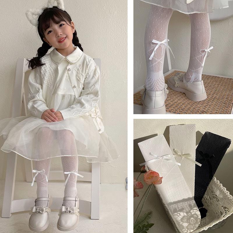 Quần tất lưới mỏng màu đen trắng cho bé họa tiết tiểu thư sang chảnh