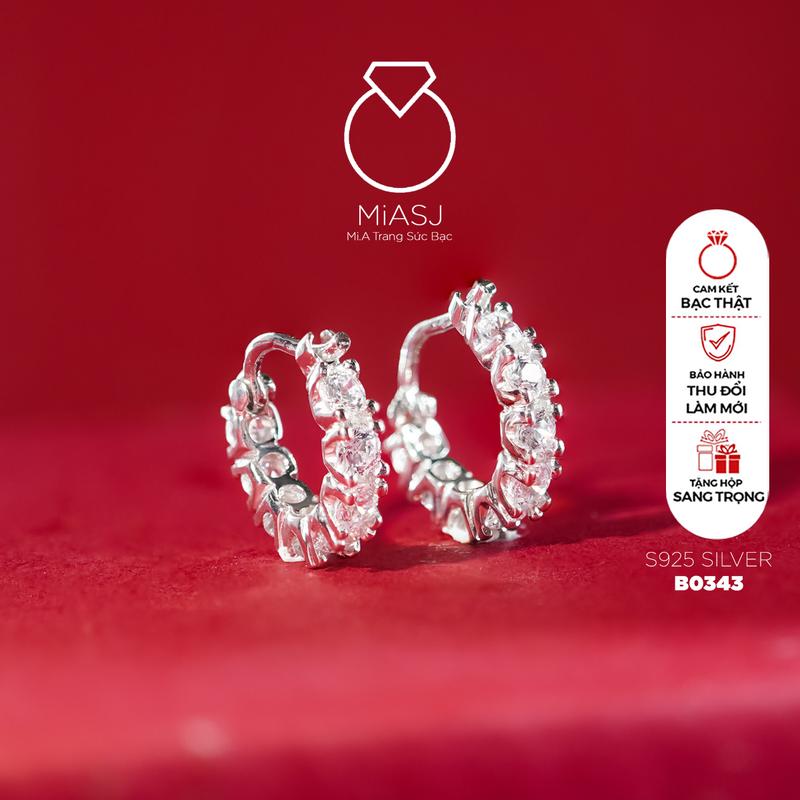 Bông tai hoa tai nữ BẠC Ý S925 khoen tròn cao cấp hột mỹ đá Cz nhân tạo B0343 | MI.A TRANG SỨC BẠC