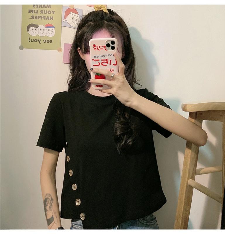 Product Introduction of Women's Short-Sleeved T-shirt 2020 Summer New Fashionable Stylish Ins Trendy Korean Versatile Short Type Design Sense Niche Top 10