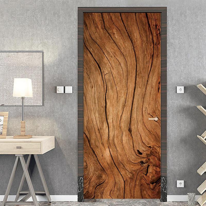 Product Introduction of Wood Grain Pattern Door Sticker, 2 Sheets Removable Waterproof Door Sticker, Self-adhesive Wallpaper, Decorative Sticker for Home Decor 0