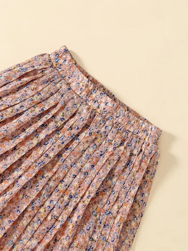 Girl's Ditsy Floral Print Pleated Skirt, Boho Style Elastic Waist A Line Skirt for Daily Wear, Kids Bottoms for All Seasons 2