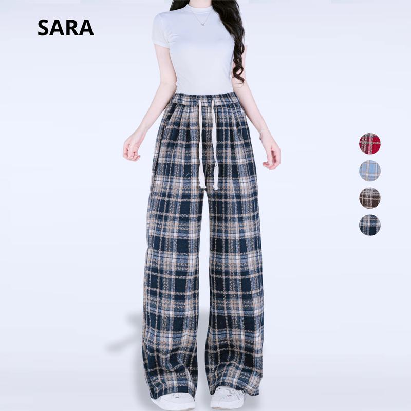 Xả Kho Quần Dạ Lông Bông Kẻ Caro Dây Chữ X To Unisex Ống Rộng Nam Nữ Dày Dặn Chất Vải Đẹp Ong Women Pants mã: TD056