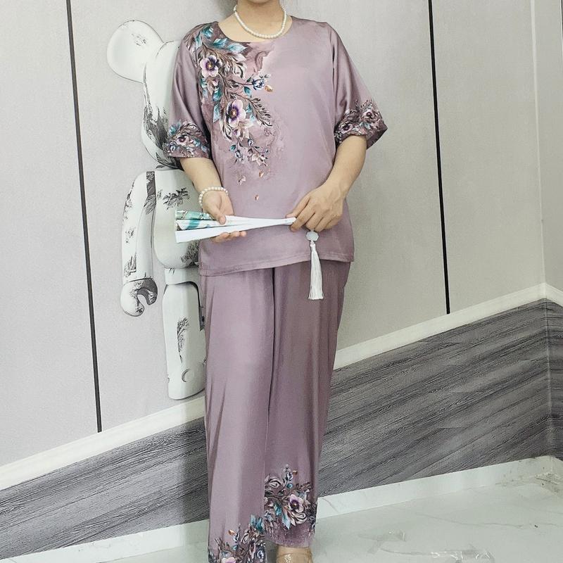 Đồ Bộ Trung Niên [FREESHIP] - Đồ Bộ Lụa Latin in Hoạ Tiết 3D KYMSHOP mã LT10-LT13. Nữ Women 3