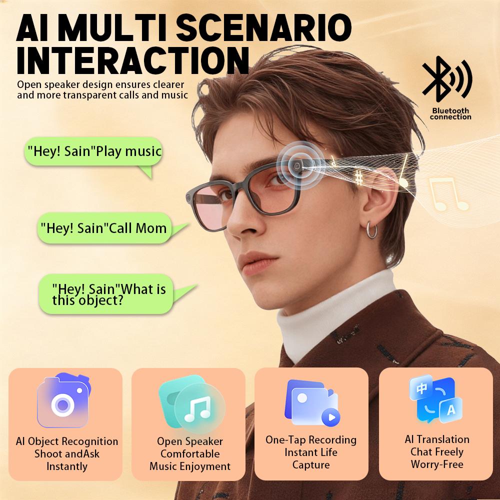 Smart Ai Glasses 1200w HD Camera Photo Translation Video Recording Calling Wi Fi Transmission Suitable For Both Men And Women - Image 2