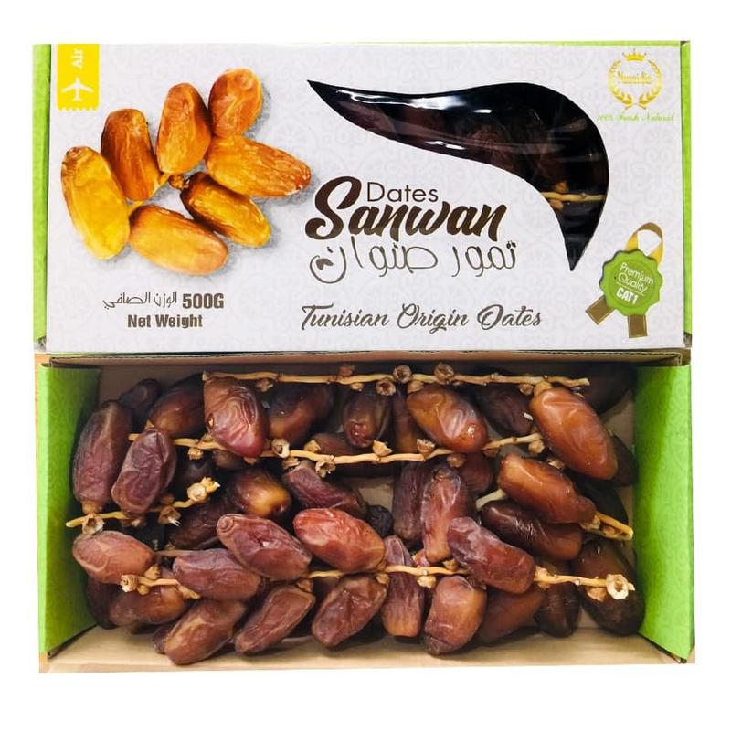 Chà Là Nguyên Cành Sấy Dẻo Dates Sanwan Tunisia - Hộp 500gr Snack Food