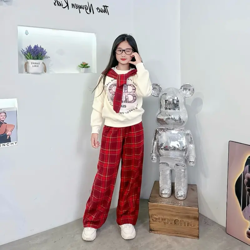 TN(23-53kg) Bộ nỉ cột khăn quần suông BB cho bé gái 2