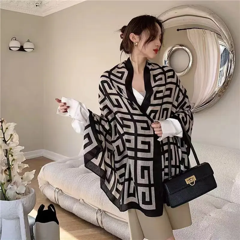 Khăn Quàng quàng cổ bông và lanh, in Hàn Quốc, tất cả các mùa, ấm áp, khăn quàng cổ, khăn choàng 1