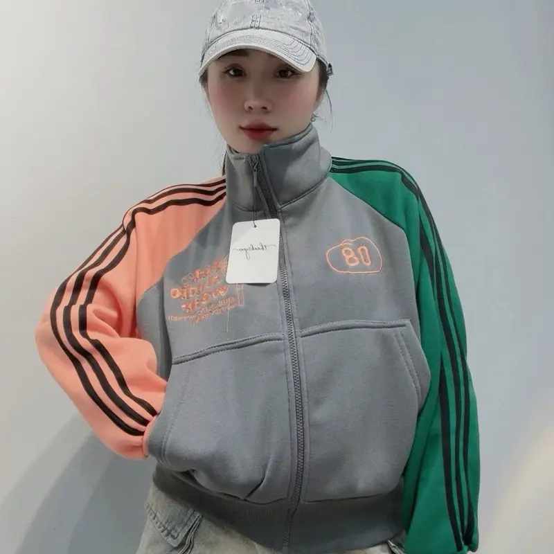áo khoác nữ nỉ dày thêu chữ tay phối màu cam chạy sọc thời trang Women Hoodie Top   đen trơn thêu có thể giặt máy đậu màu xanh áo  hoodie 7