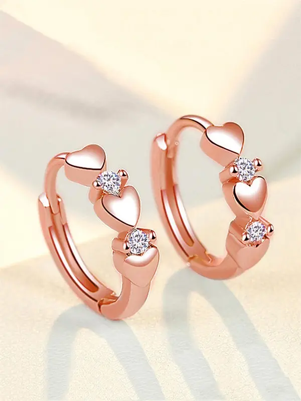Cute Rhinestone Decor Heart Shaped Earrings As Gift for Girlfriend, Elegant Fashion Hoop Earrings, Anniversary Wedding Party Vintage Jewelry As Gifts for Women, Valentine's Day, Gift 6