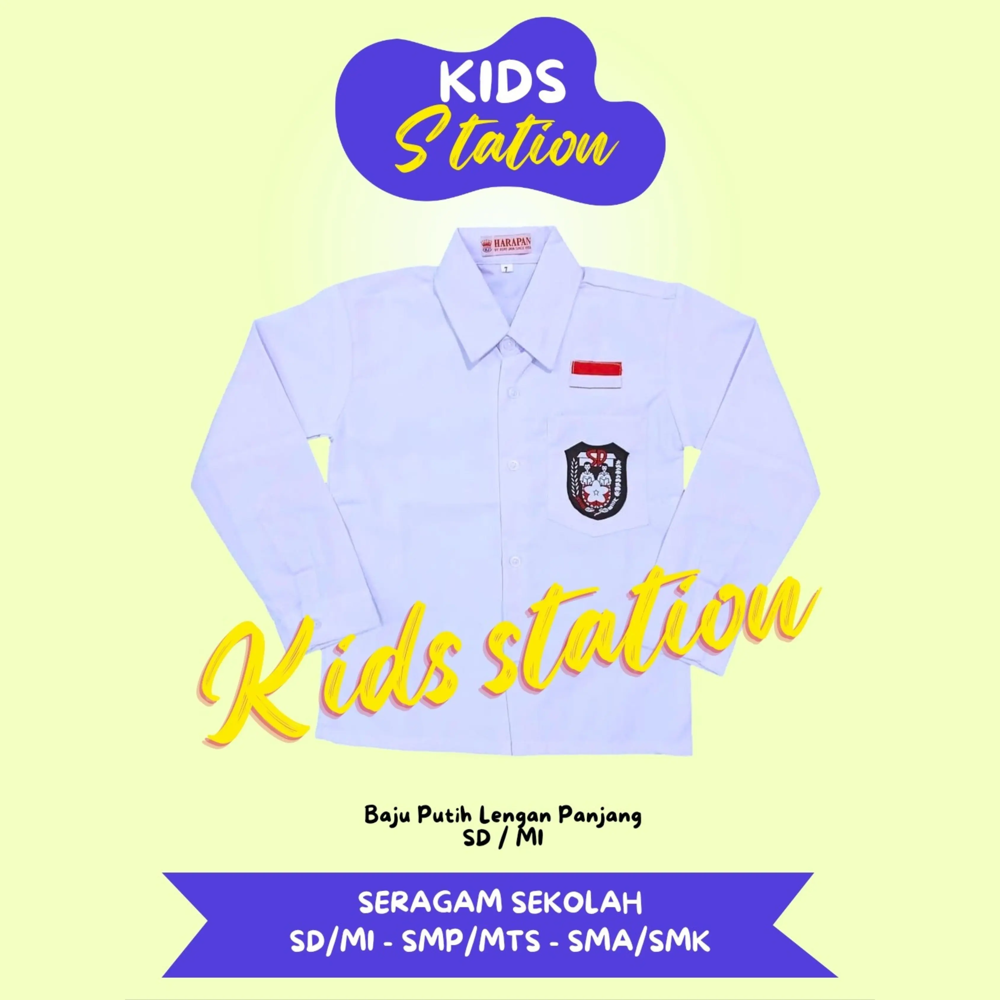 Baju Putih Seragam Sekolah SD MI Lengan Panjang Kelas 1 2 3 4 5 6 Atasan Seragam Sekolah MUrah Bordir Anak Katun Fashion