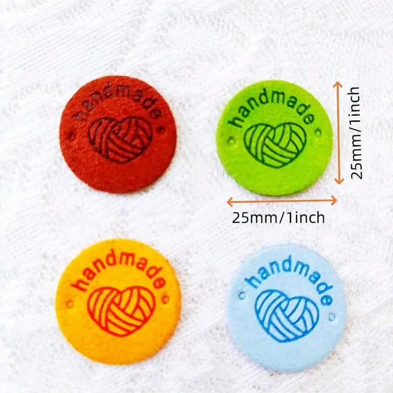 Random Color Heart & Letter Pattern Sewing Label, 25pcs/set Round Tag for DIY Hand Craft, Knitting & Crochet Supplies 1