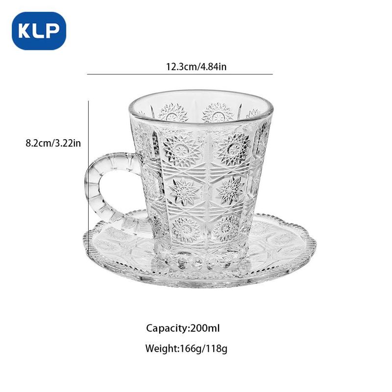 Vintage Glass Saucer & Coffee Cup Set, 2pcs Afternoon Tea Cup & Sauser Set, Glass Tumblers, Household Coffee Mug Set, Glass Drinkware for Home Use 1