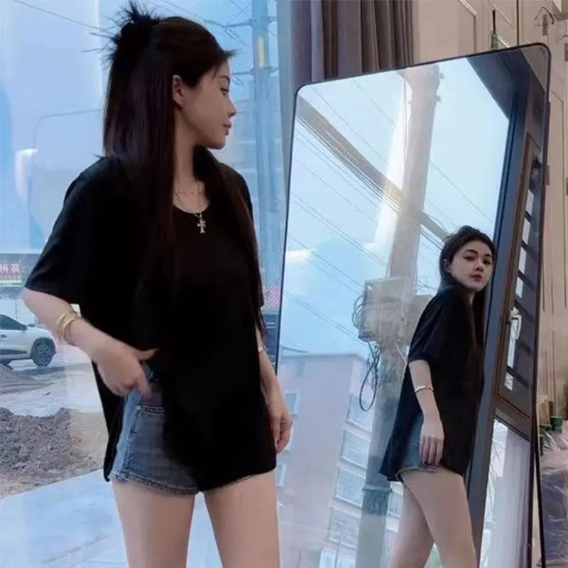 Áo Thun Nữ Ngoại Cỡ Thiết Kế Khoét Lỗ Chéo, Hở Lưng, Che Bụng, Mỏng Và Rộng Vừa Vặn, Dễ Phối Đồ, ngắn Tay, Áo Trên, 150kg 2