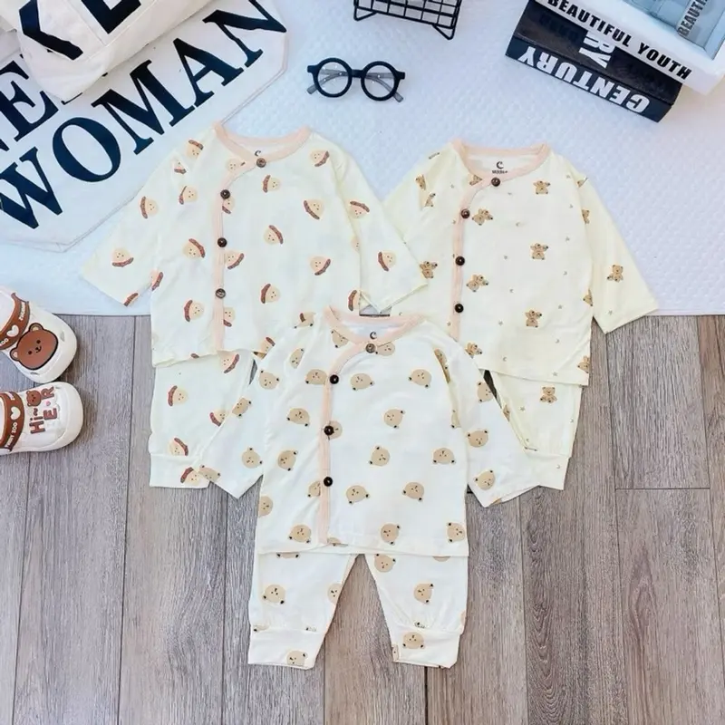 Combo 3 - 5 Bộ Quần Áo Sơ Sinh Thun Lạnh Dài Tay Cho Bé 7