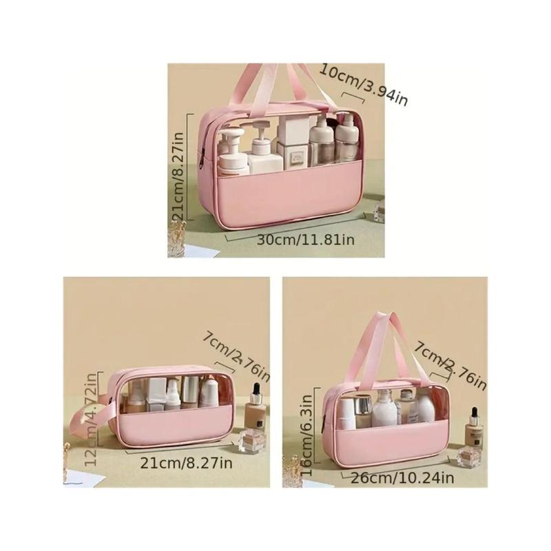 Clear Waterproof Makeup Bag, 3 Counts/set Large Capacity Cosmetic Storage Bag with Zipper, Portable Travel Toiletry Organizer Pouch for Skincare, Lotion, Shampoo, Shower Gel, Skin Care Supplies 1