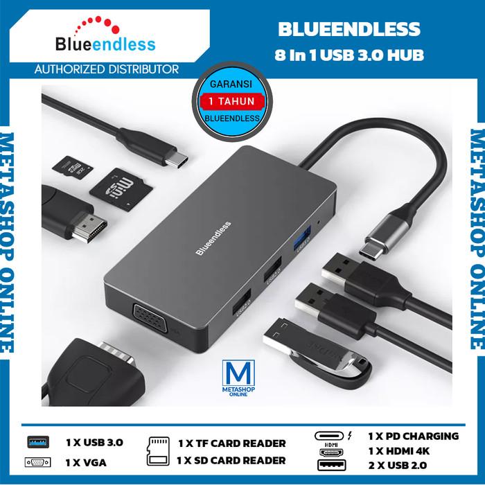 Jual BLUEENDLESS 8 in 1 USB 3.0 Type C HUB HDMI 4K PD VGA SD TF CARD ...