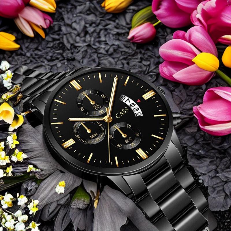 Product Introduction of CASS JAM TANGAN PRIA TERBARU 2023 BAND BAJA KALENDER LEDAKAN BAND KUARSA WATCH MEN'S BUSINESS MEN'S WATCH THREE DIAL DIAL WATCH WATCH 5