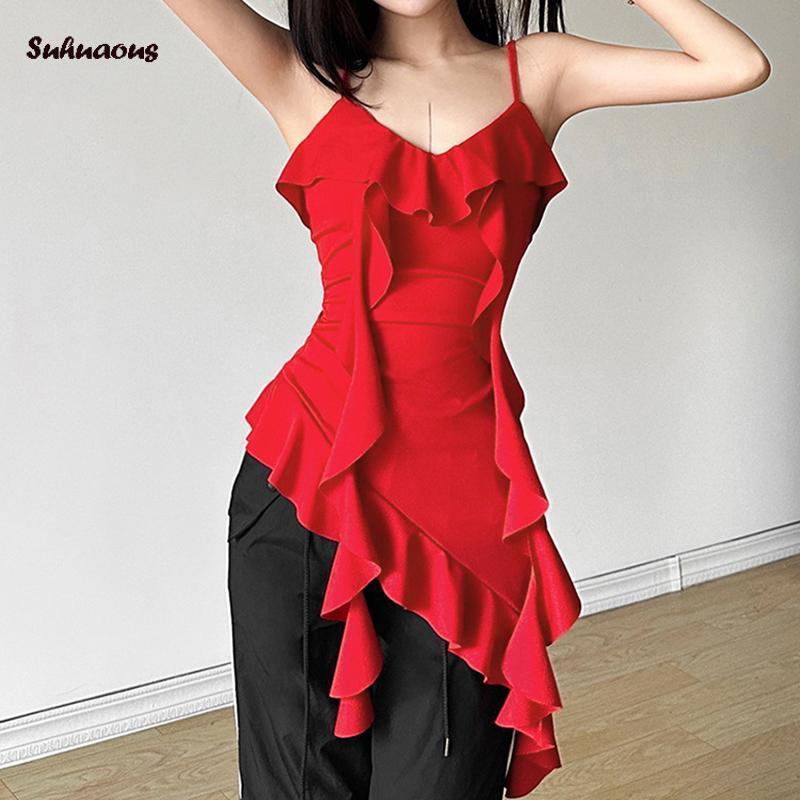 Product Introduction of Women Cami Dress Solid Color V-Neck Sleeveless Backless Dress Mini Dress Bodycon Dress Irregular Ruffles Dress 31