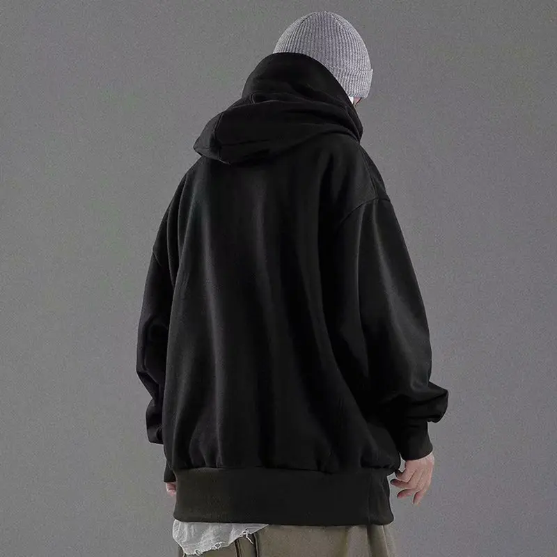 Huxriqvy-Áo Hoodie Có Mũ Cho Nam, Quần Áo Mùa Thu, Màu Trơn, Tay Áo Dài, Ngoại Cỡ, Hip Hop, Ấm Áp, Cao Cổ, Đường Phố, Mùa Đông 7