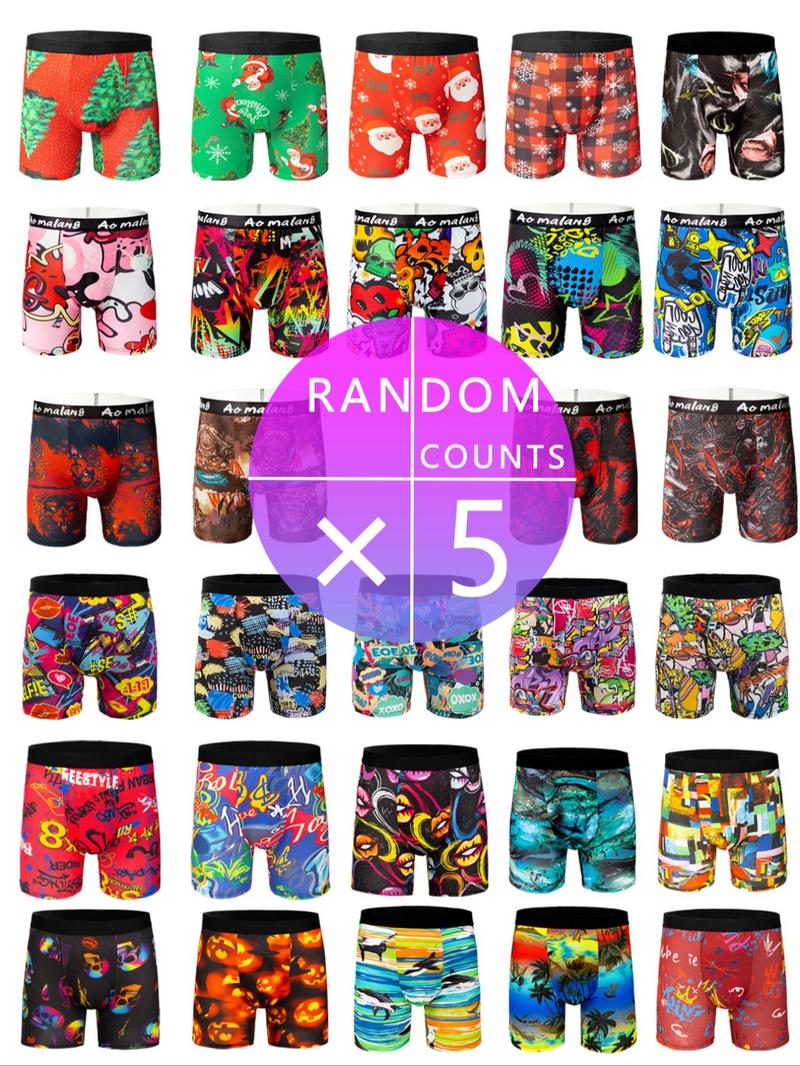 Product Introduction of Random Print Men's Boxer Brief, Casual Comfy Breathable Underwear for Daily Wear, Men's Underwear for All Seasons 1