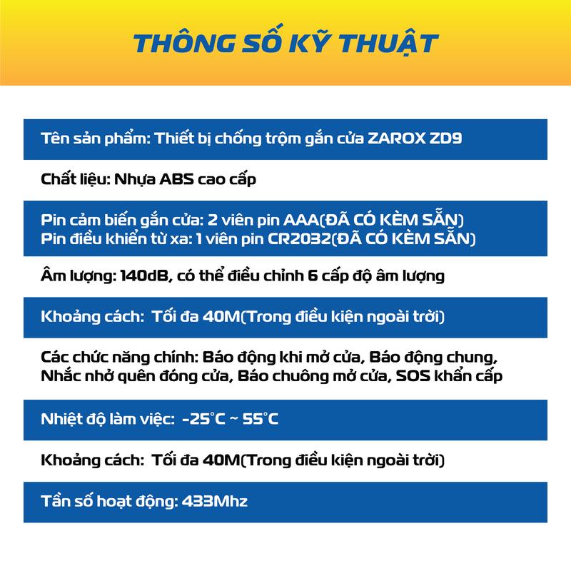 Product Introduction of Thiết bị báo khách, báo động chống trộm gắn cửa  ZAROX ZD9 có thể tùy chỉnh âm lượng và kèm remote điều khiển bật/tắt từ xa 23