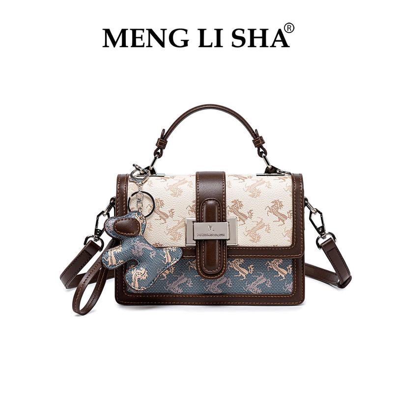 1193-59 Túi Xách Nữ 2025 MENG LI SA Dáng Chữ Nhật Kèm Charm Ngựa Phong Cách Sang Trọng. Bag Nữ Đeo Vai Xách Tay Da. Màu Xanh phối Be
