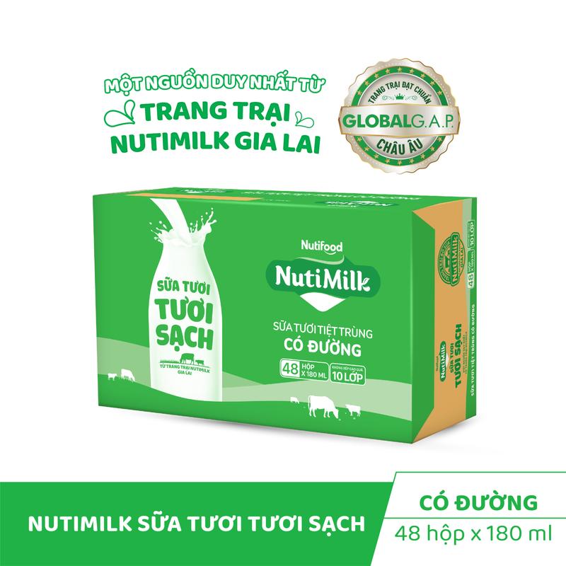 Thùng 48 Hộp 180mL NutiMilk Sữa Tươi Tươi Sạch Không Đường/  Ít Đường/ Có Đường Từ Trang Trại Bò Gia Lai - NUTIFOOD - YOOSOO MALL